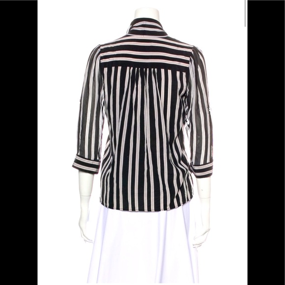 Alice and Olivia Black & White Silk Striped Blouse - Picture 3 of 15